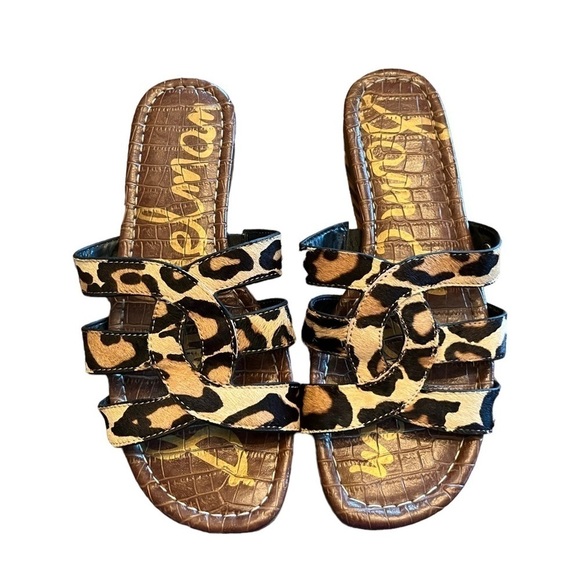 Sam Edelman Women’s Bryna Slide Animal Print Cut Out Leather Sandals - Picture 4 of 8